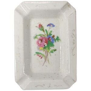 Floral Porcelain Vanity Tray in White with Pink and Green Accents
